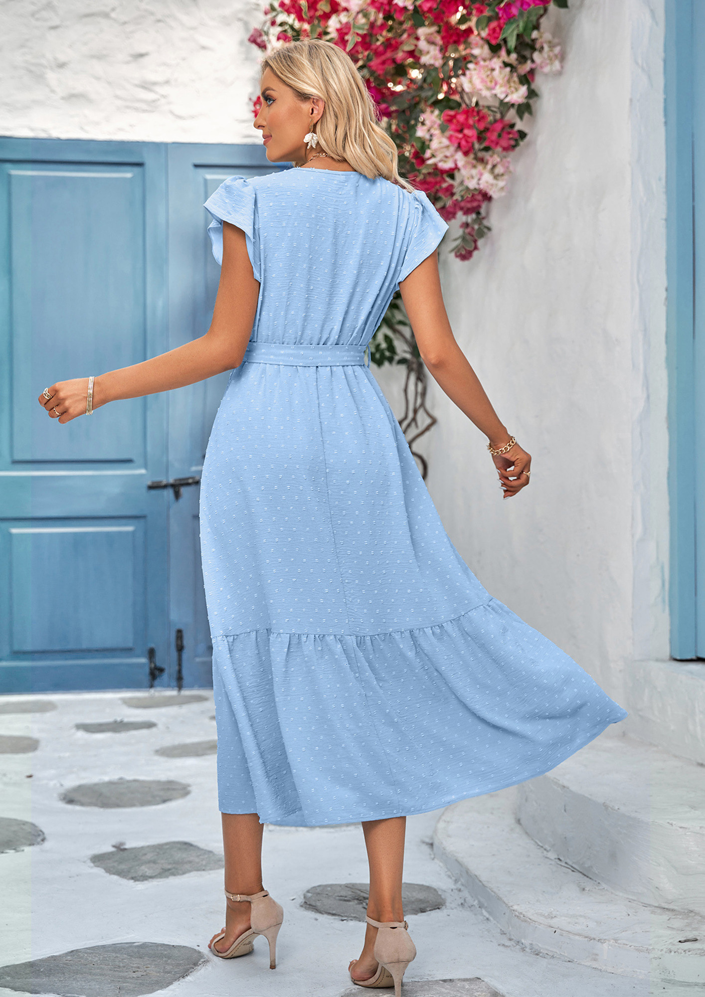 The Blue Boat Neck Bodycon Strap Midi Dress & Reviews - Blue - Dresses |  RIHOAS