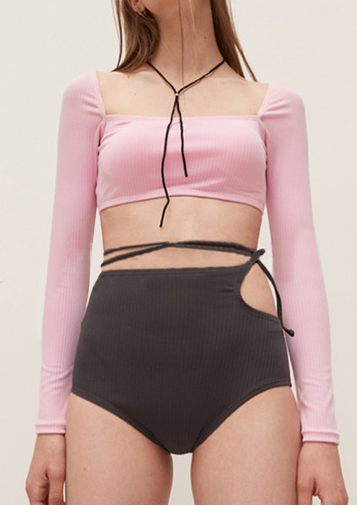 Pink Colourblock Cut-out Detail Bikini Set