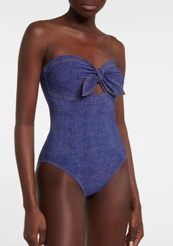 Blue Strapless Bow-knot Swimsuit