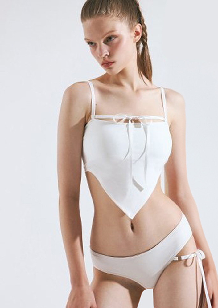 White Tie-strap Bikini Top & Bottom Set