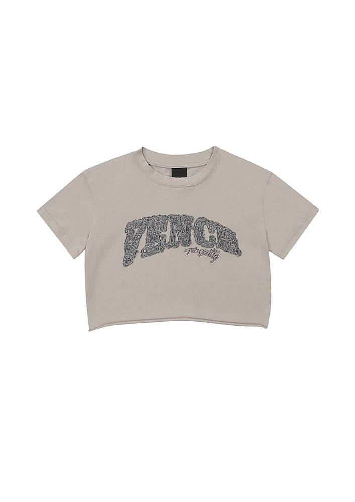 Light Grey Letter Embroidery Cropped Tee