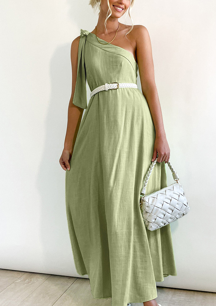 Light Green Tie-up Shoulder Long Dress