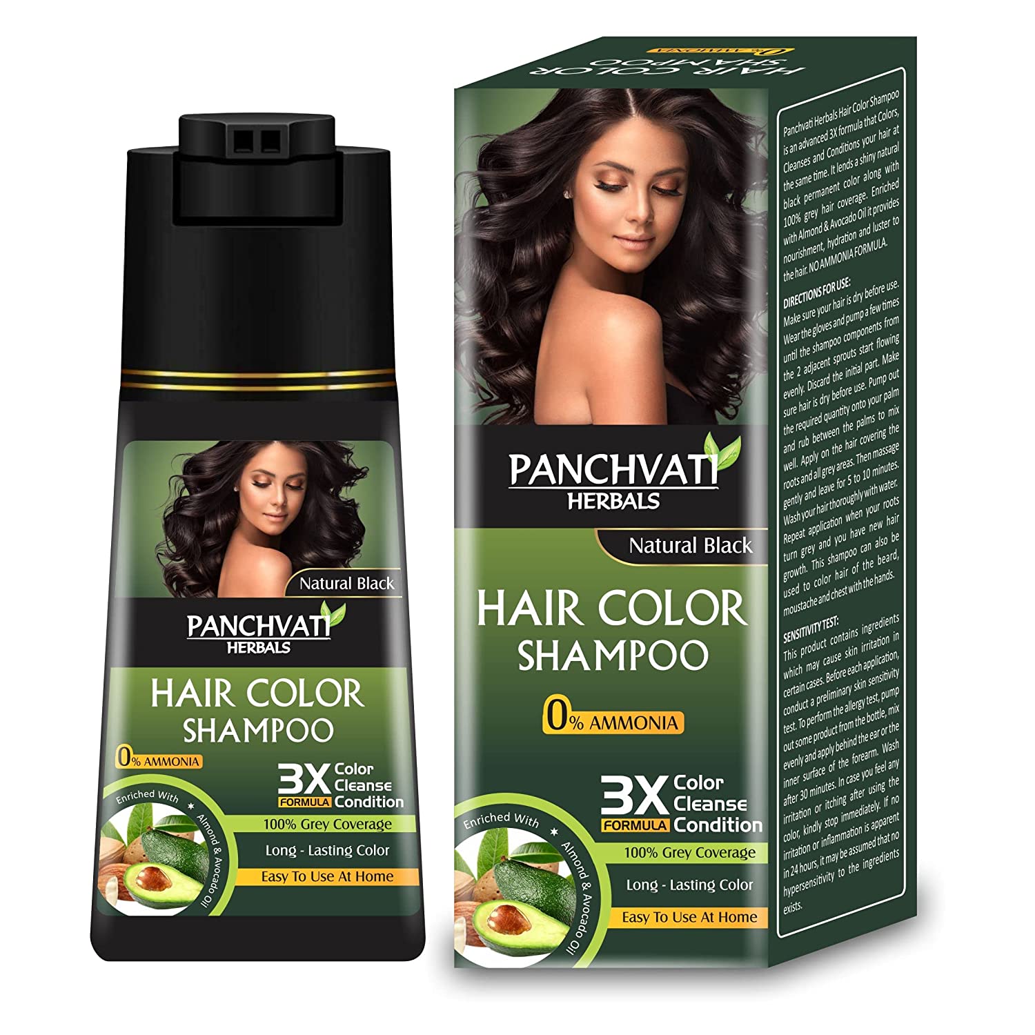 Panchvati Herbals Hair Color Shampoo (Natural Black, 180ml) I Permanent Color I Hair Colour at Home I Easy Application I Ammonia Free I For Men and Women