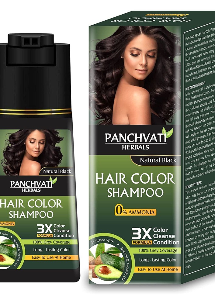 Panchvati Herbals Hair Color Shampoo (natural Black, 180ml) I Permanent Color I Hair Colour At Home I Easy Application I Ammonia Free I For Men And Women