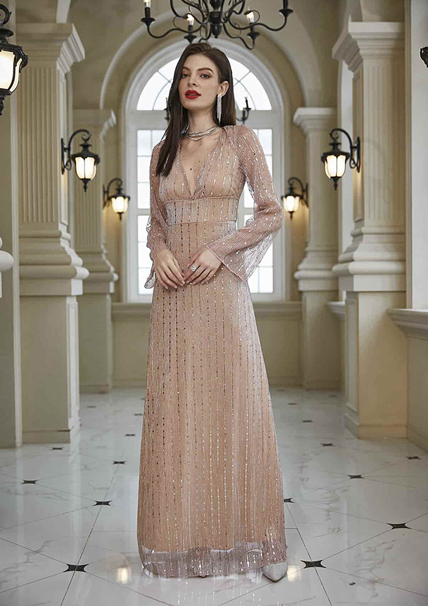 Buy A-LINE SEQUIN MAXI BEIGE ZIPPER DRESS for Women Online in India