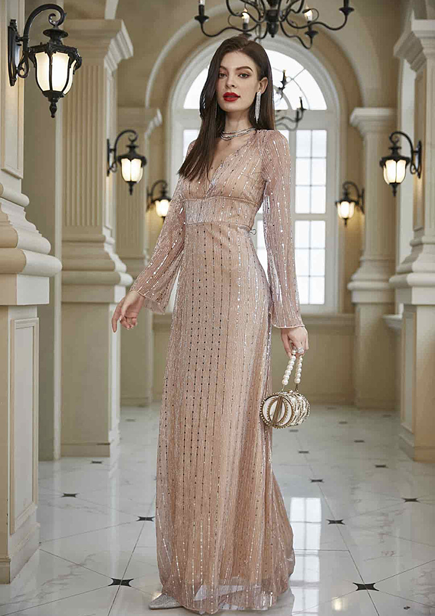 TANGNADE Women's Fashion Sequins Dress Patch Deep Casual Long Sleeve Dress  Long Sleeve Party Dress O Neck Sexy Dress - Walmart.com