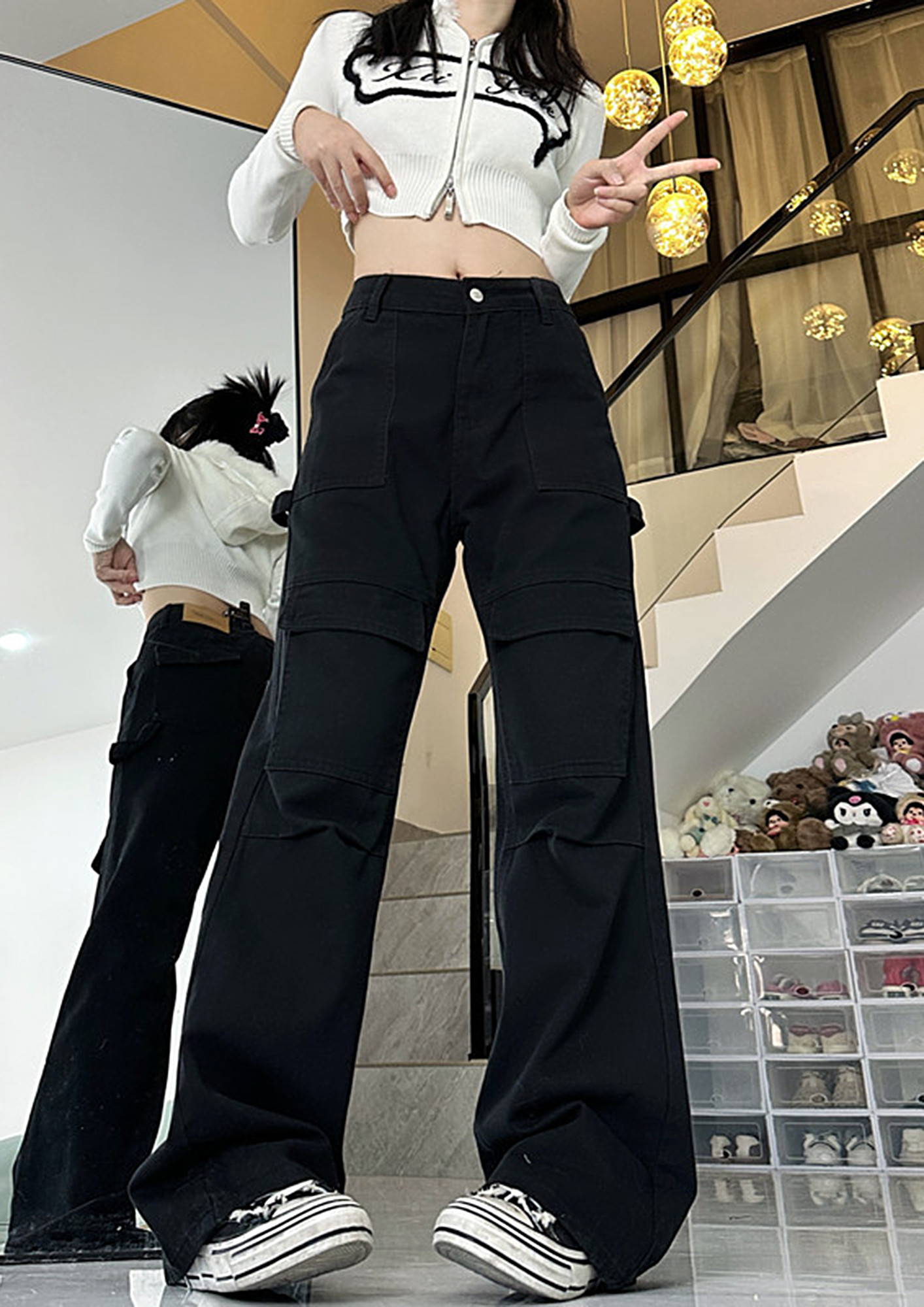 Buy BLACK WIDE LEGGED FLARED FIT CARGO PANTS for Women Online in India