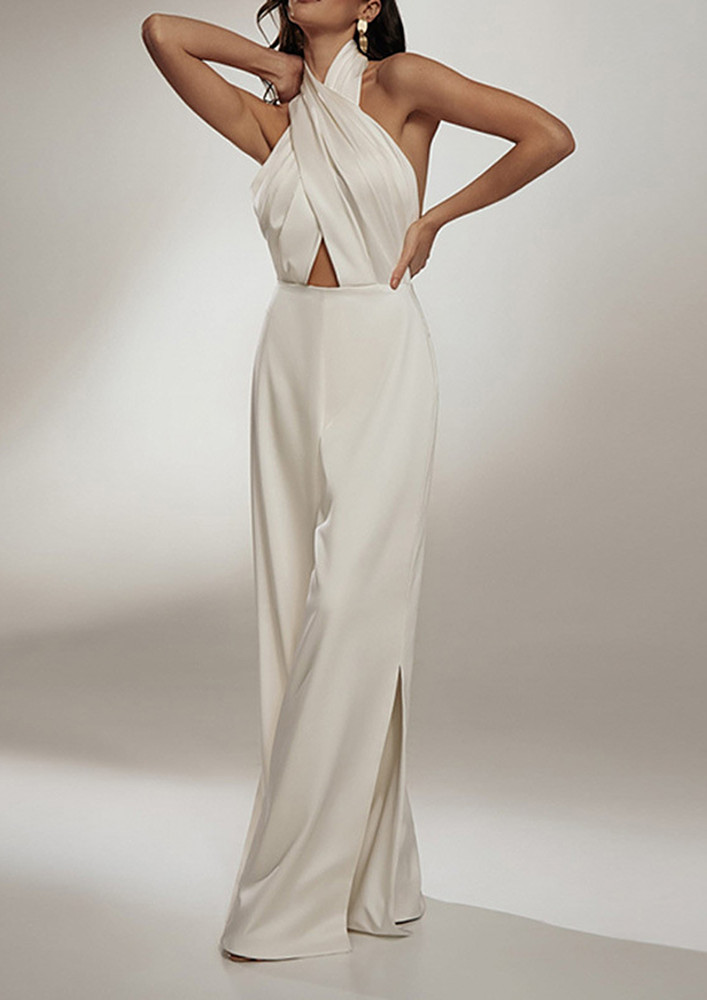White Backless Wide Legged Jumpsuit