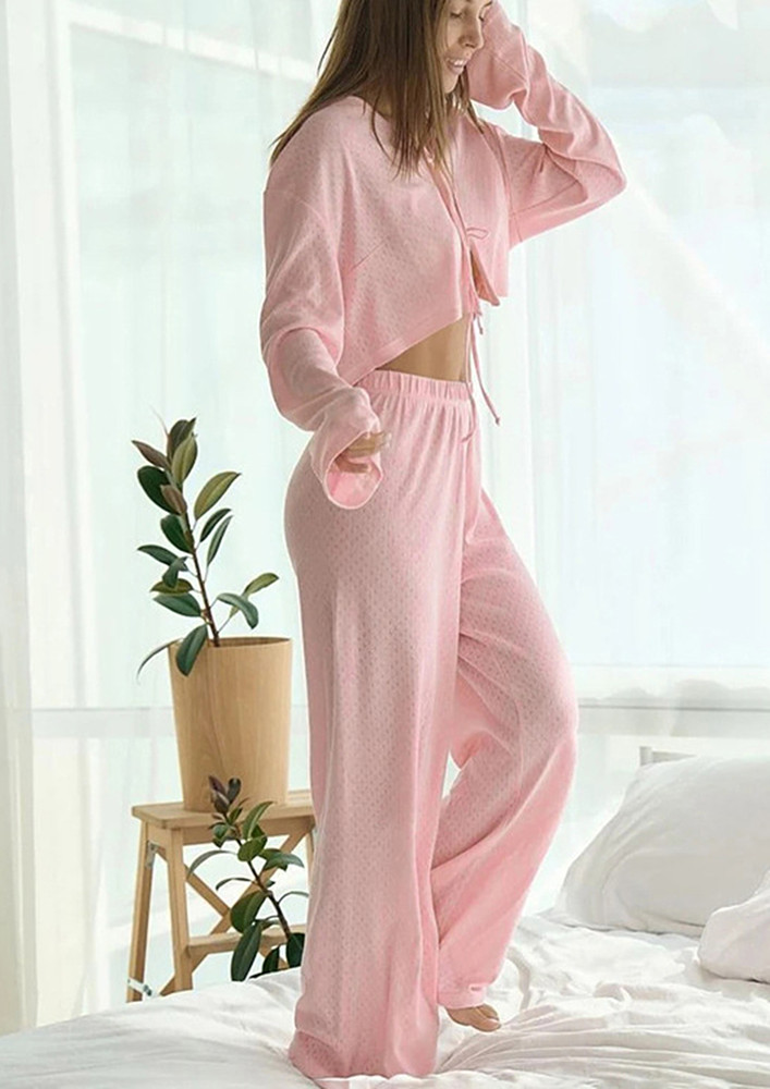 Pink Tie-up Front Pyjama Set