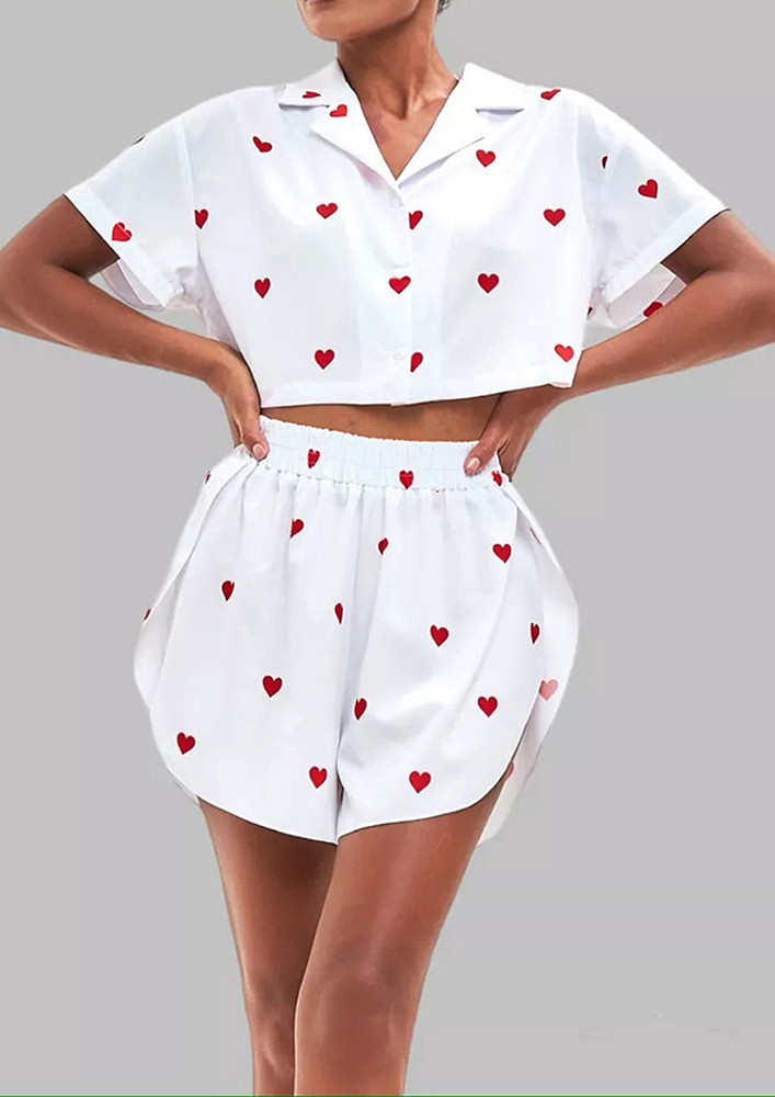 White Heart Motif Print Loungewear Set