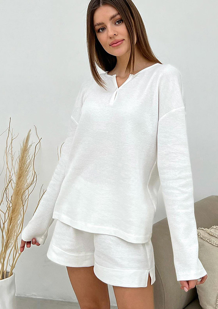 White Knitted 2pc Loungewear Set