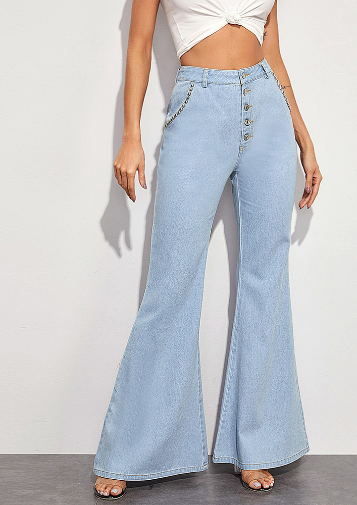 HIGH-RISE BUTTON-DOWN FLARE JEANS