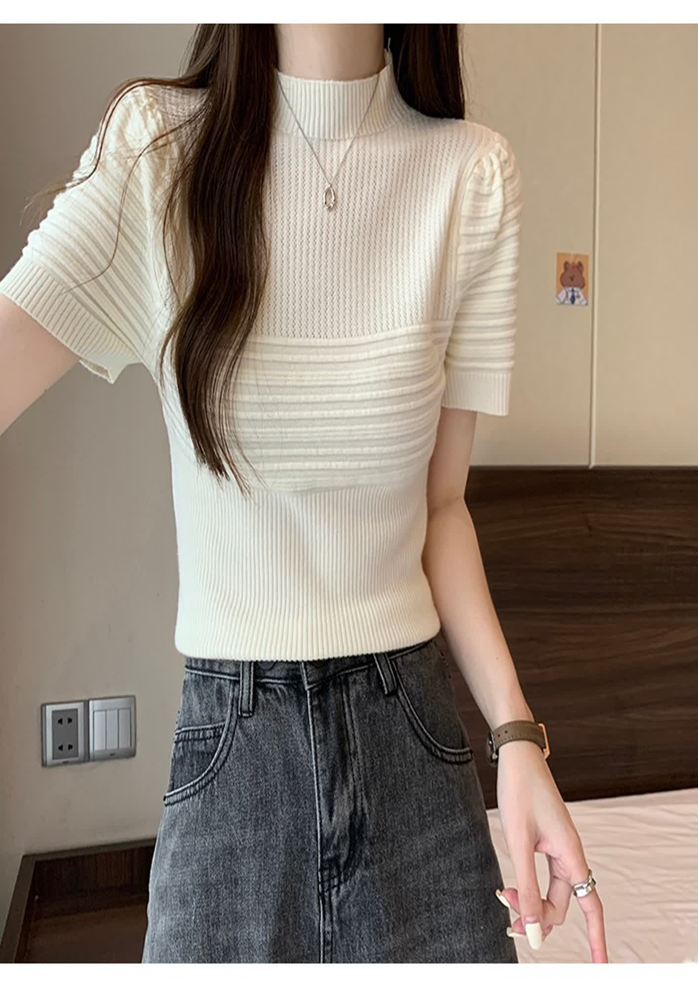 Buy WHITE RIB-KNIT TURTLE NECK TOP for Women Online in India