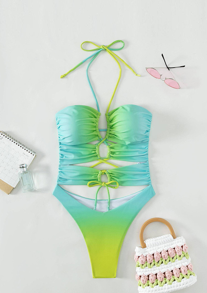 Light Green Printed Halter Neck Cut-out Swimsuit