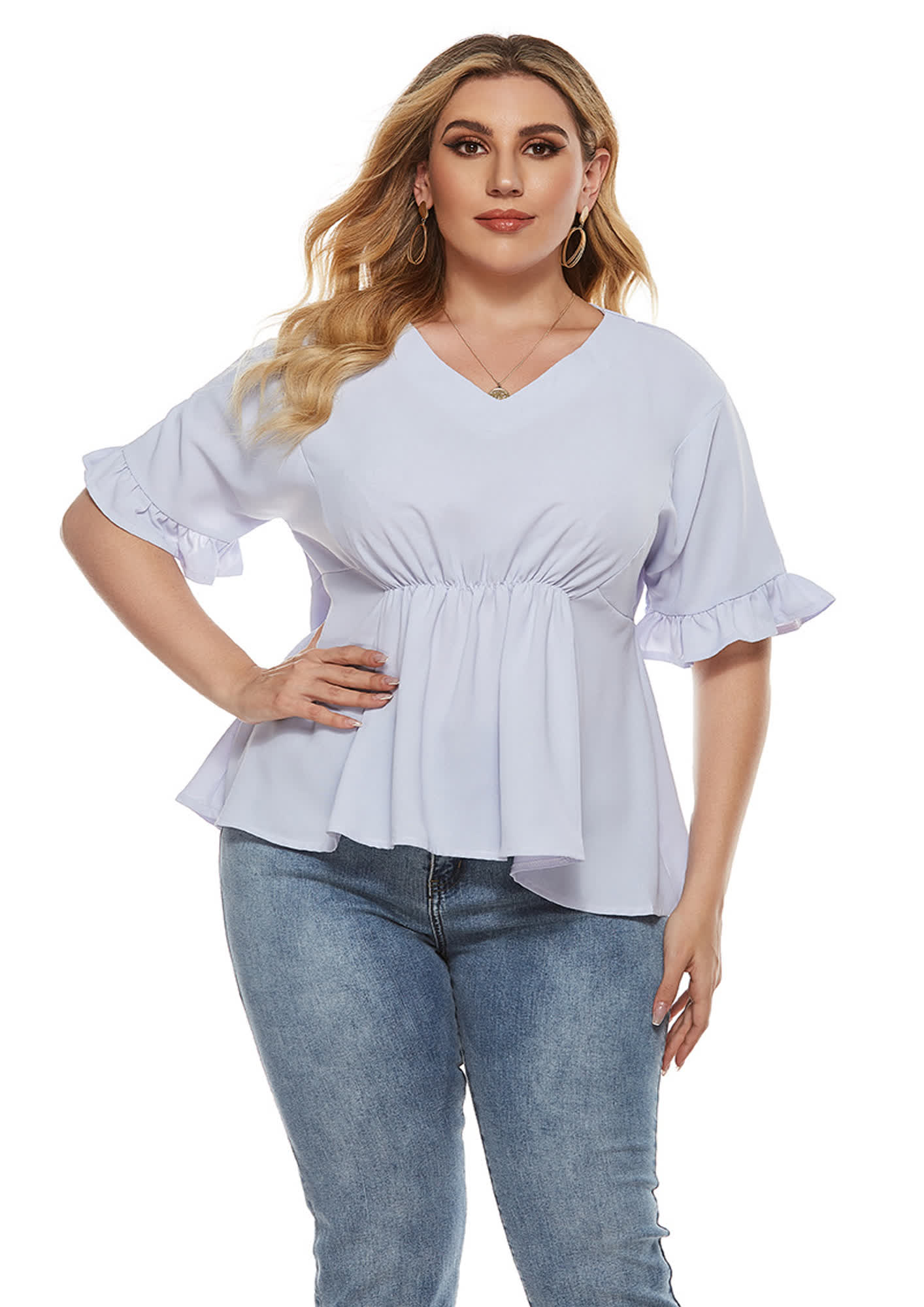 WHITE PLEATED PLUS SIZE TUNIC TOP