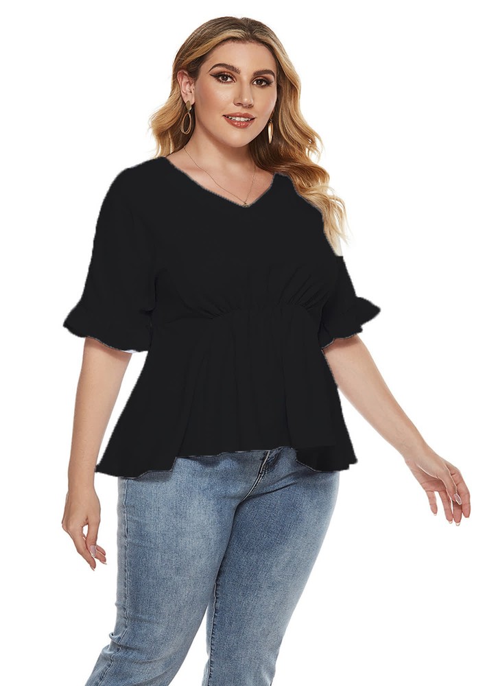 BLACK PLEATED PLUS SIZE TUNIC TOP