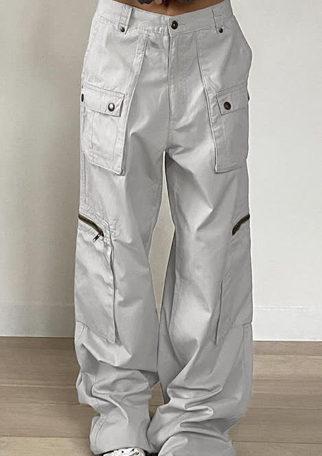 Women's Low Rise Cargo Wide Leg Pants Streetwear Denim Pants with Pocket  DD961(Black,S) at Amazon Women's Jeans store
