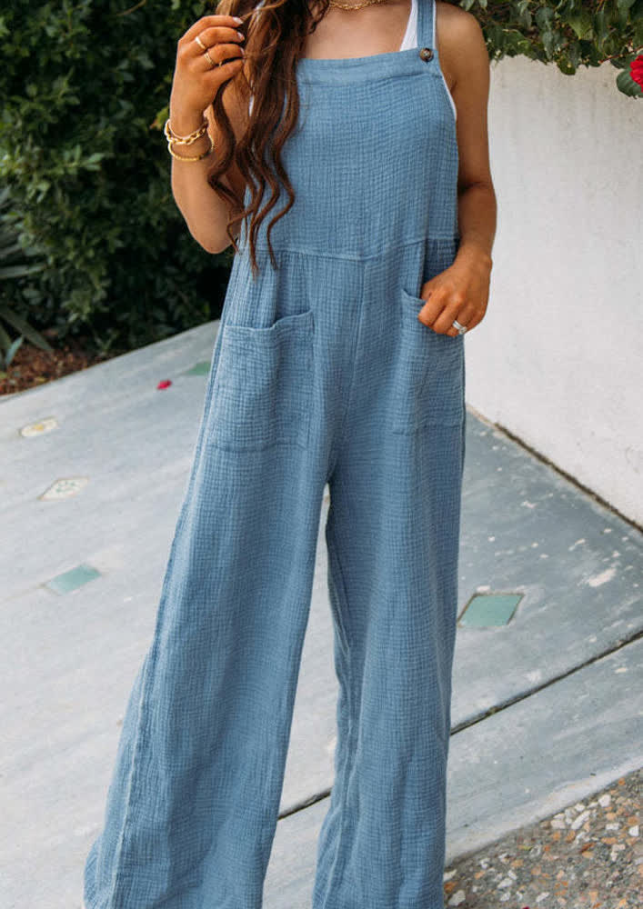 RELAXED BLUE FRONT POCKETS JUMPSUIT