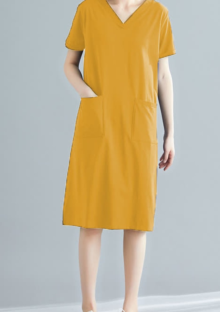 YELLOW MID-LENGTH SHIFT DRESS