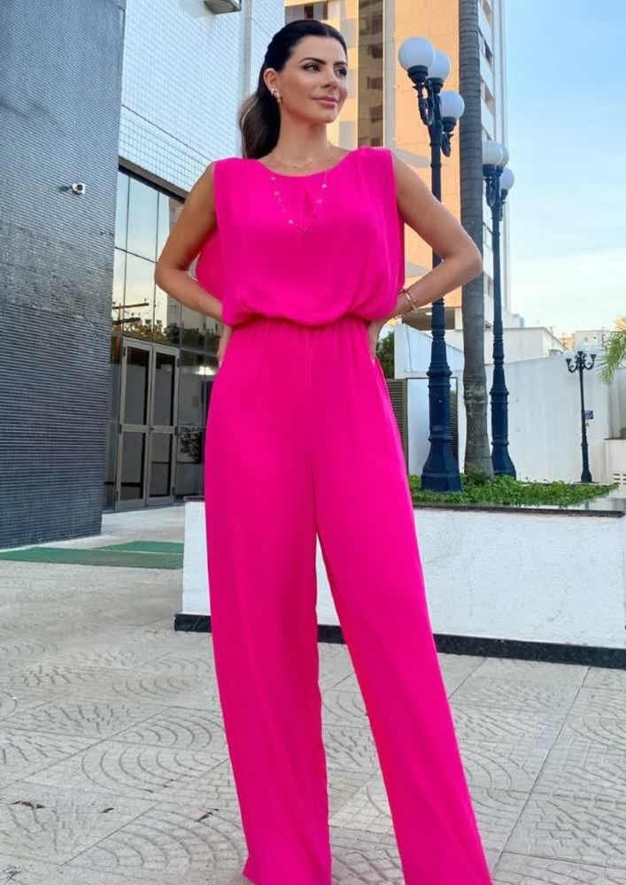 STRAPY-CUT-DETAIL ROSE RED JUMPSUIT
