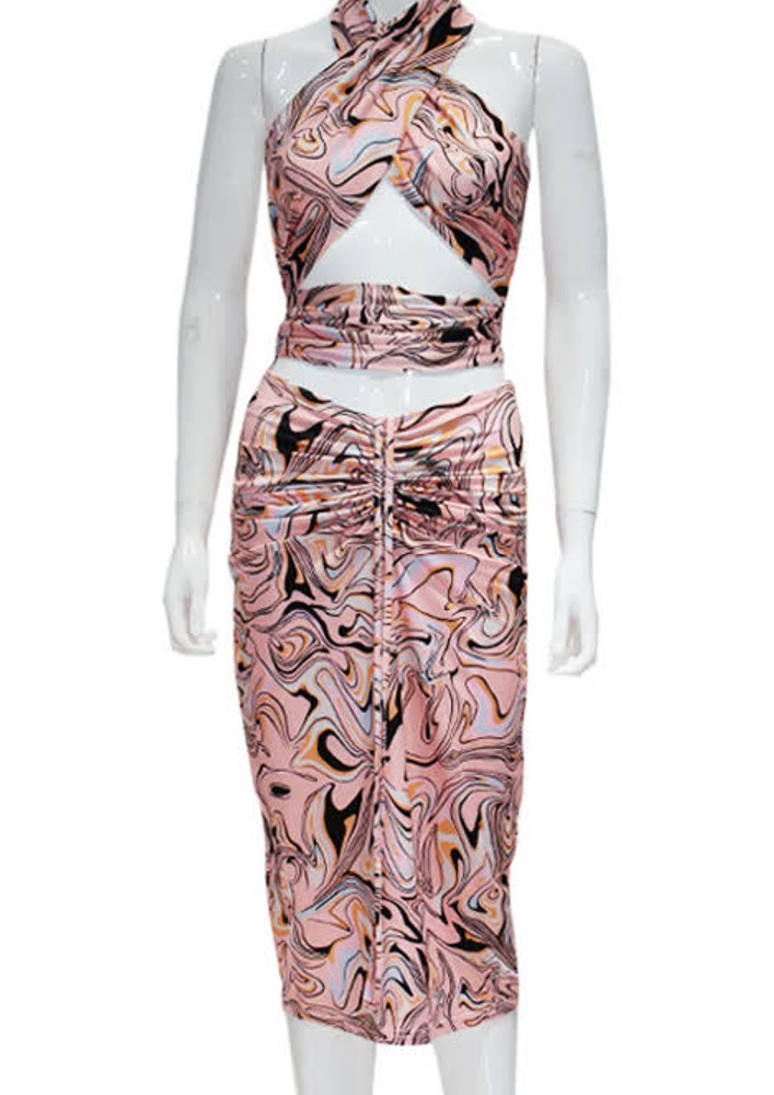 ABSTRACT PRINT PINK CO-ORD SET