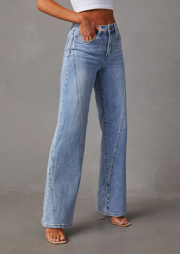 Blue Straight Fit Diagonal-stitch Jeans