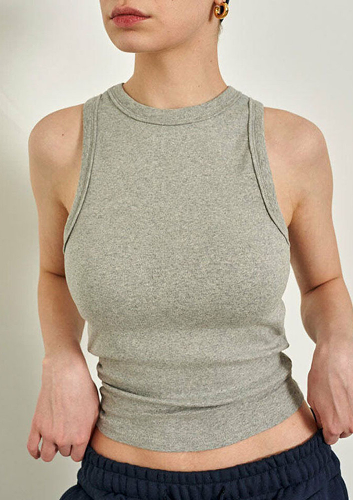 Grey Sleeveless Fitted Tank Top