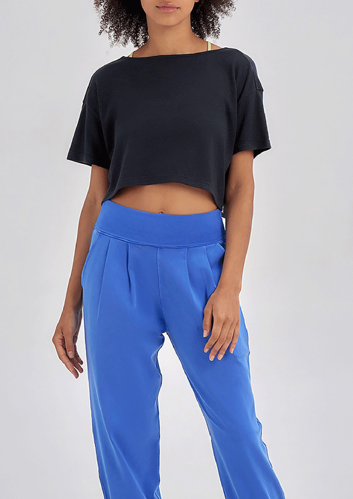 Black Boat Neck Boxy Fit Crop Tee