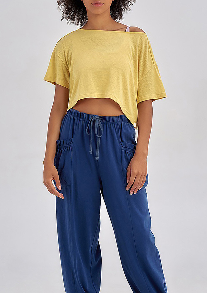 Yellow Boat Neck Boxy Fit Crop Tee