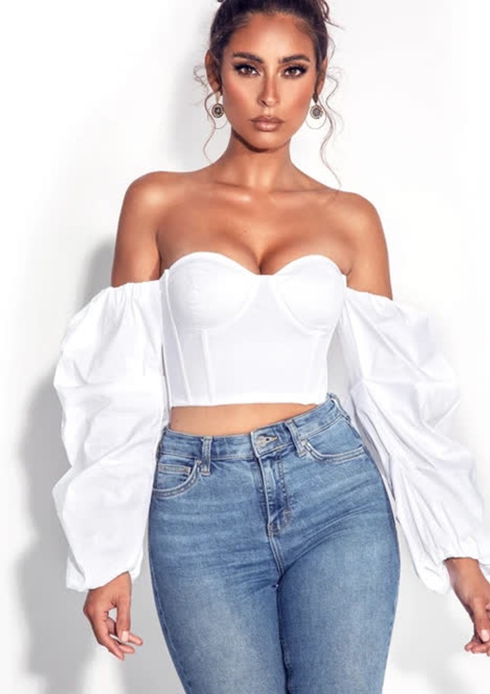 OFF-SHOULDER PUFF SLEEVE WHITE TOP