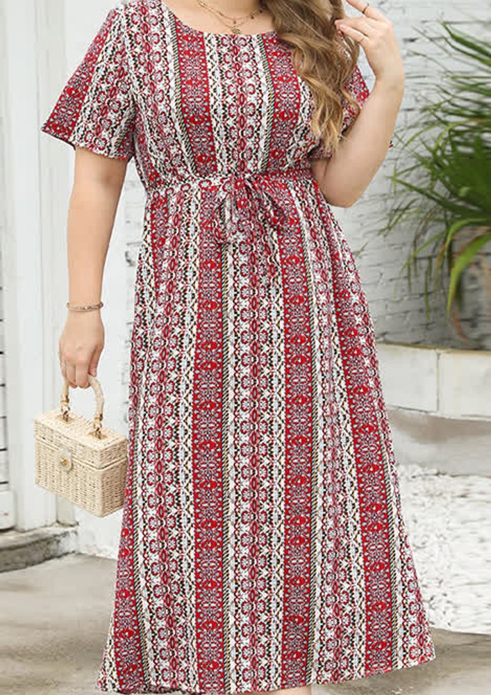 RED PLUS SIZE PRINTED MAXI DRESS