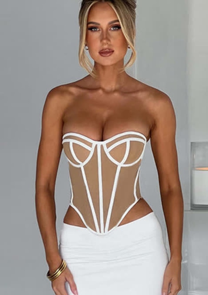 WHITE STRAPLESS CONTRAST LINIED CORSET