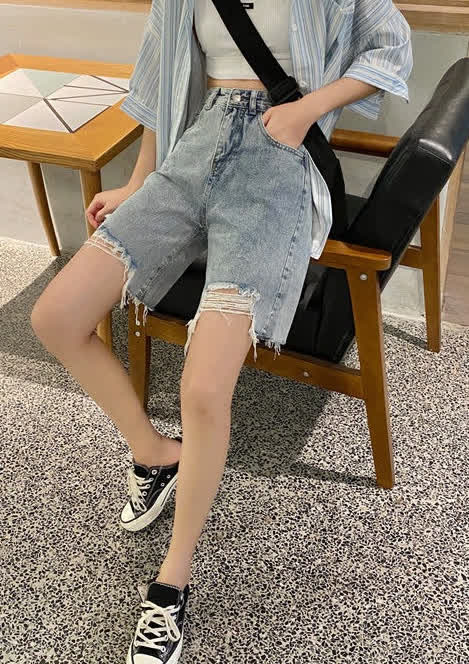 New Women's Fashion High Waist Ripped Jeans Side Tied Rope Shorts Summer Ripped  Denim Shorts | Wish