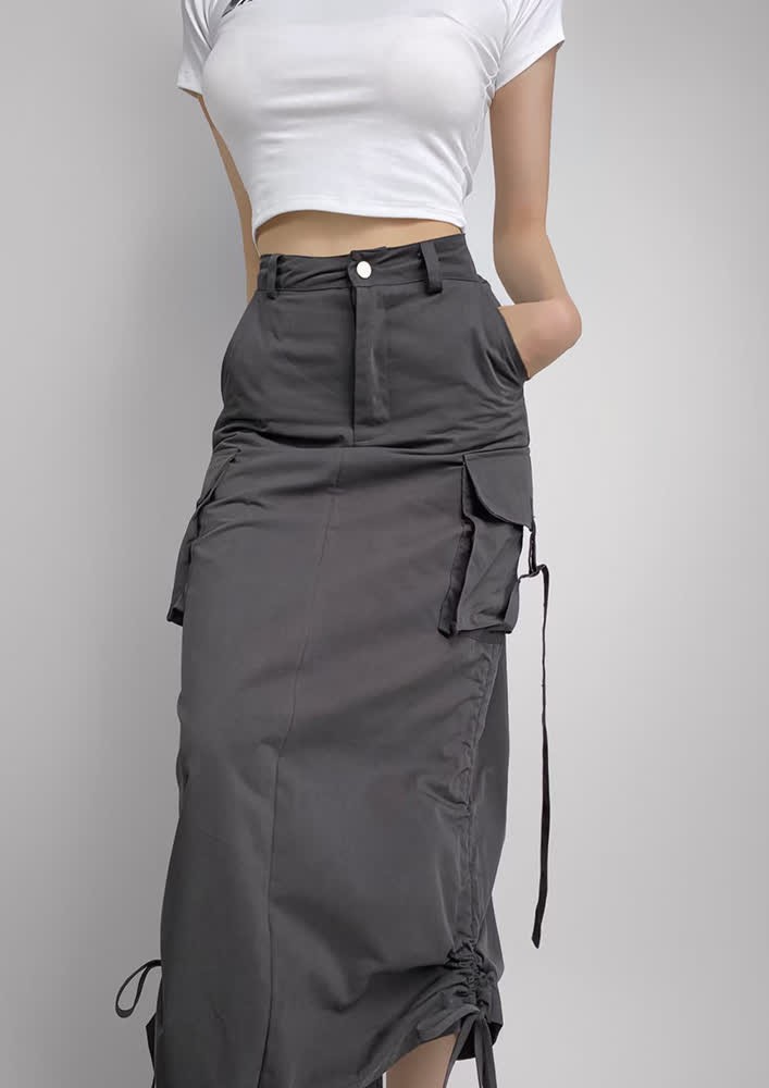 Long Linen Skirt Grey Linen Maxi Skirt With Pockets A Line  Etsy