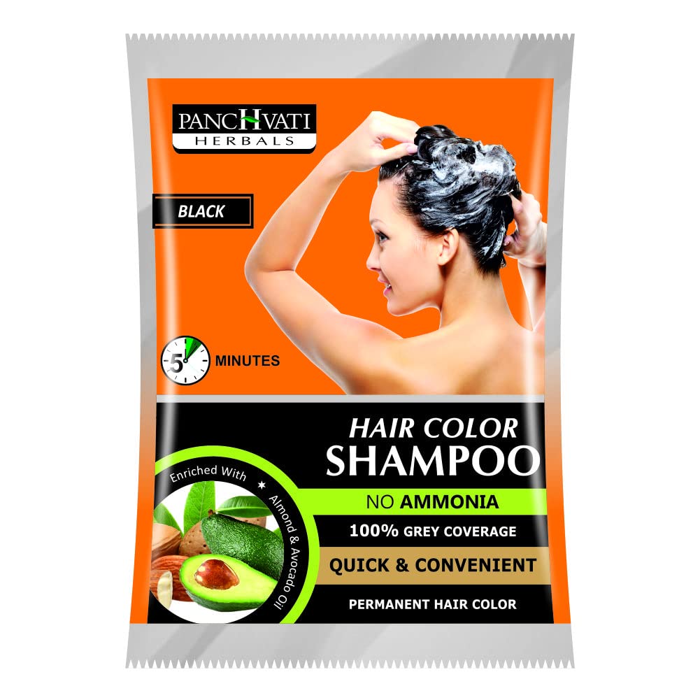 Panchvati Herbals Black Natural Hair Color Shampoo, 100% Grey Coverage, - No Ammonia (15 ml * 12), Pack of-12
