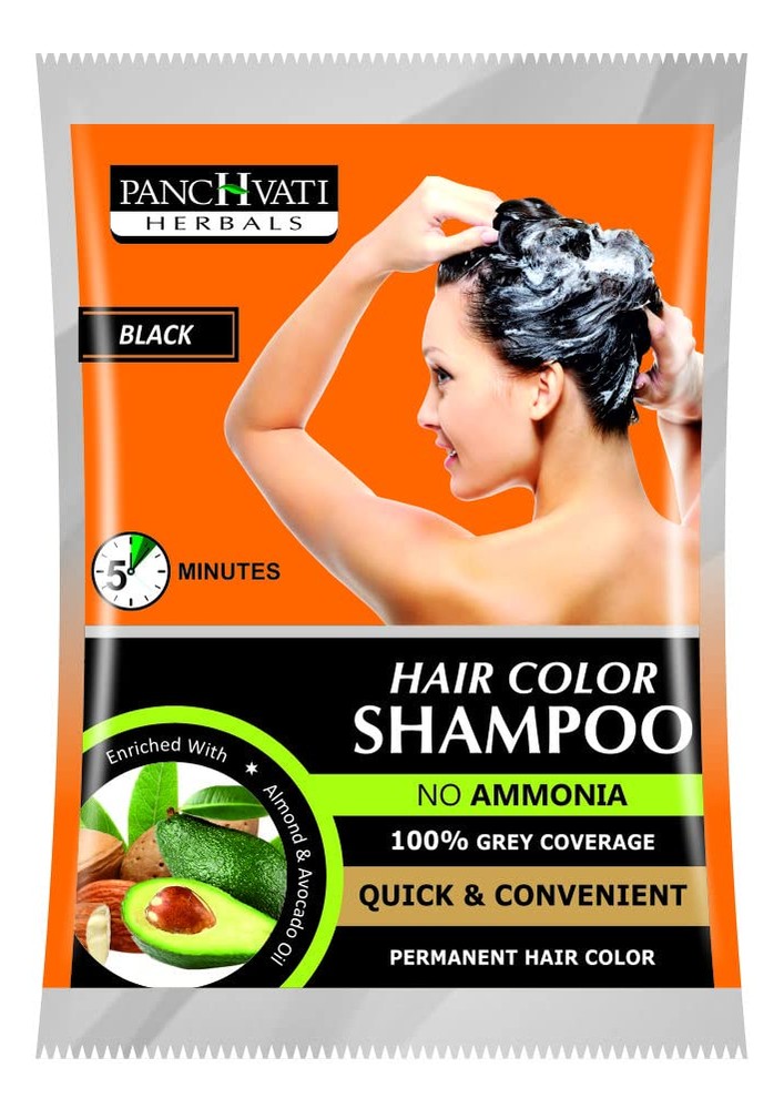 Panchvati Herbals Black Natural Hair Color Shampoo, 100% Grey Coverage, - No Ammonia (15 Ml * 12), Pack Of-12