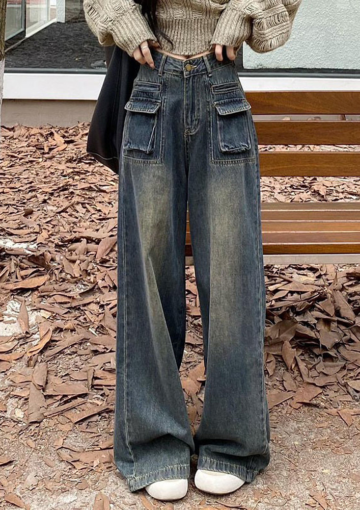 VINTAGE BLUE ATTACHED TOOLING POCKETS STRAIGHT JEANS