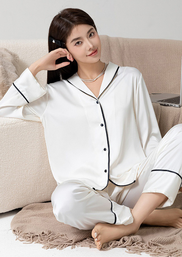 White Nightwear Two Piece Pyjama Set