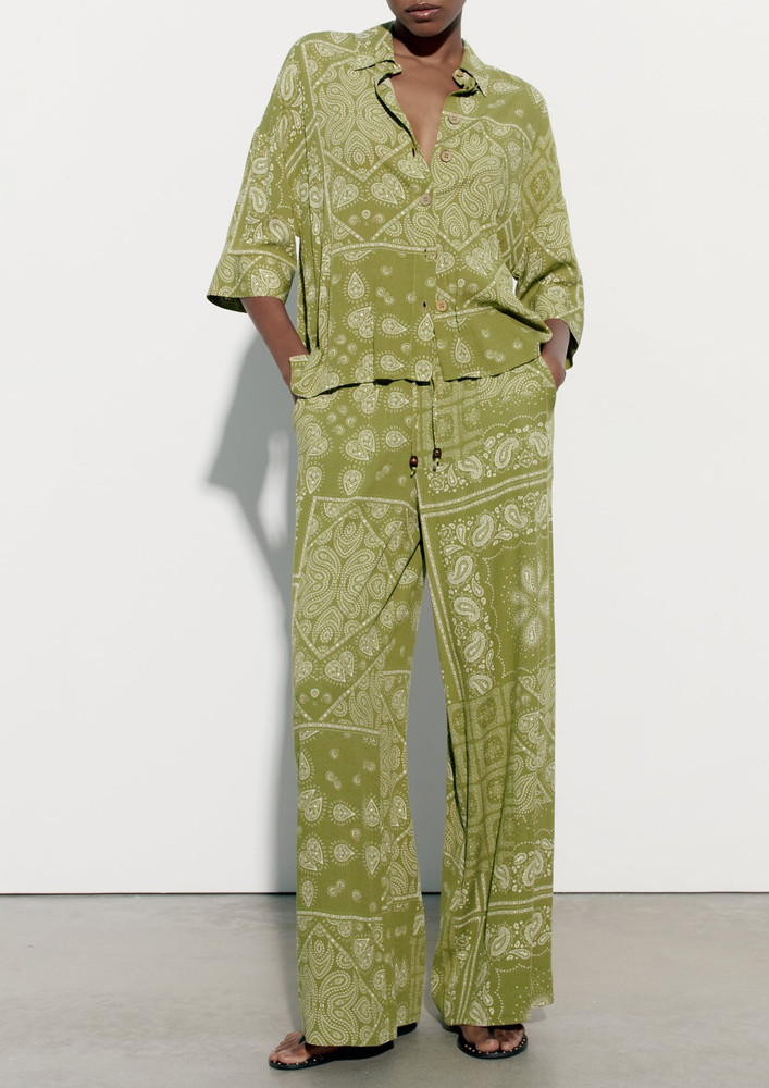 GREEN PRINTED STRAIGHT TROUSER