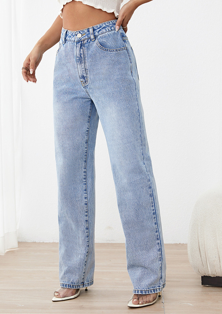 STRAIGHT WASHED BLUE HIGH-WAIST JEANS