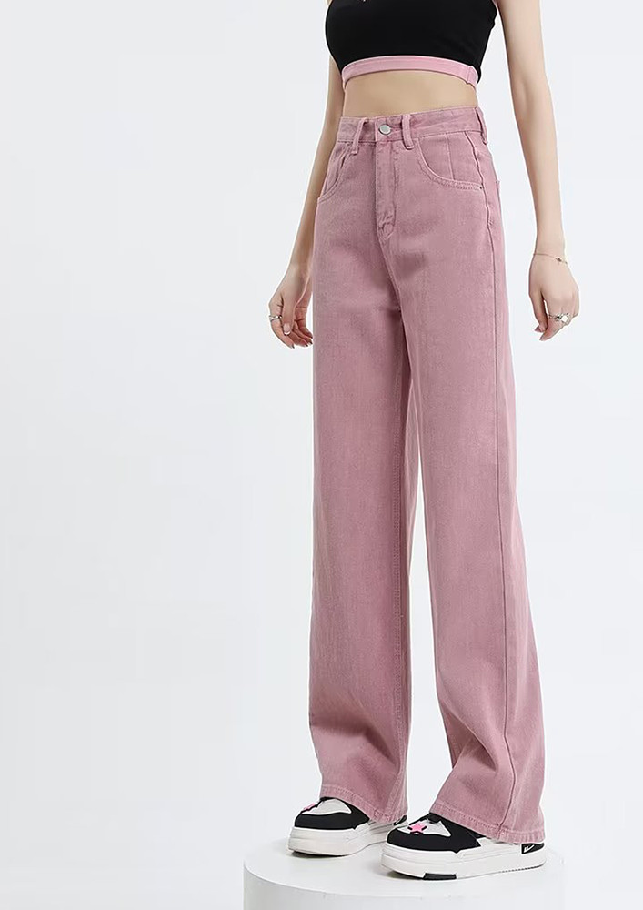 Pink High-waisted Straight Mopping Pants