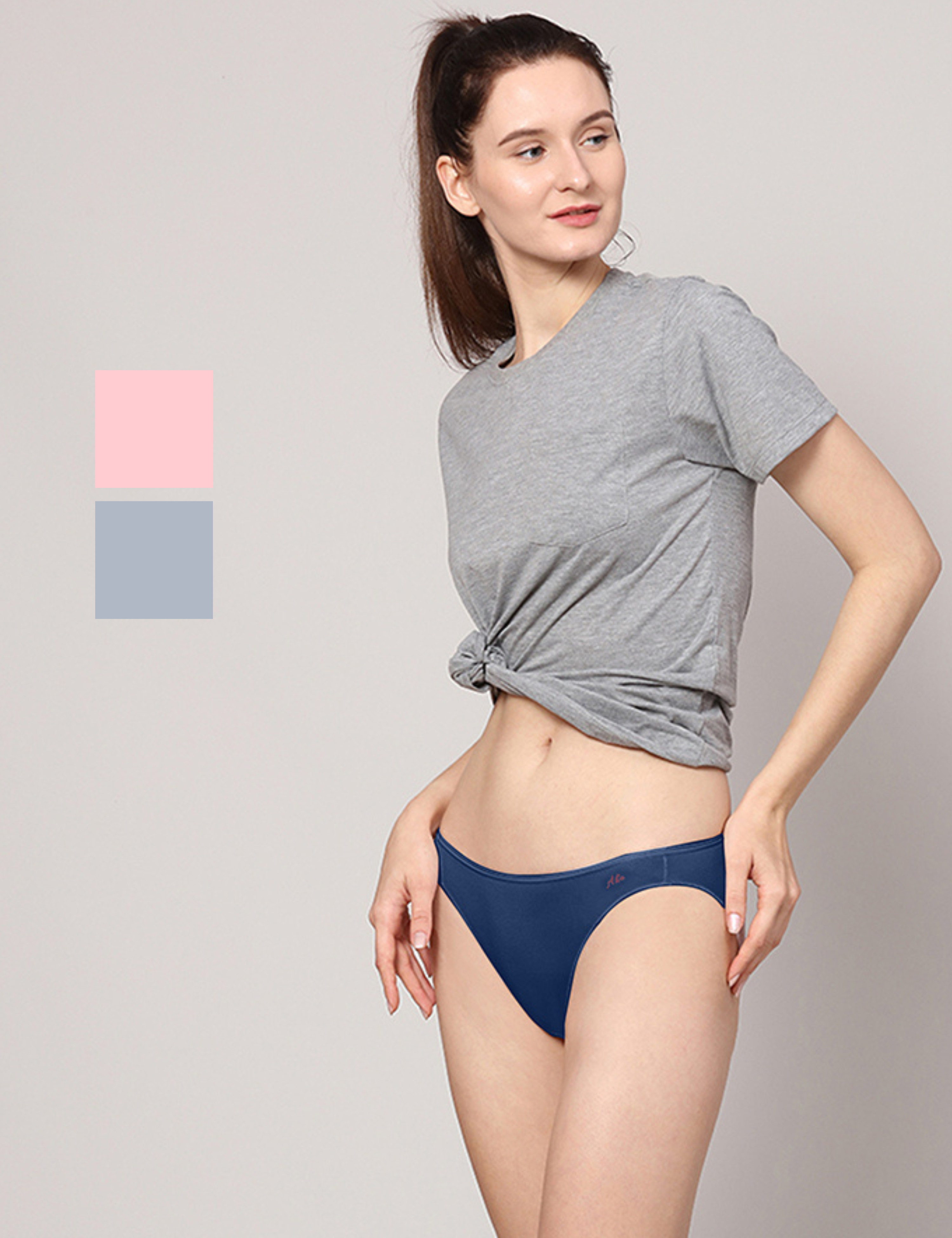 Pack of 5 Womens Briefs low-rise Grey Bikini Organic Cotton