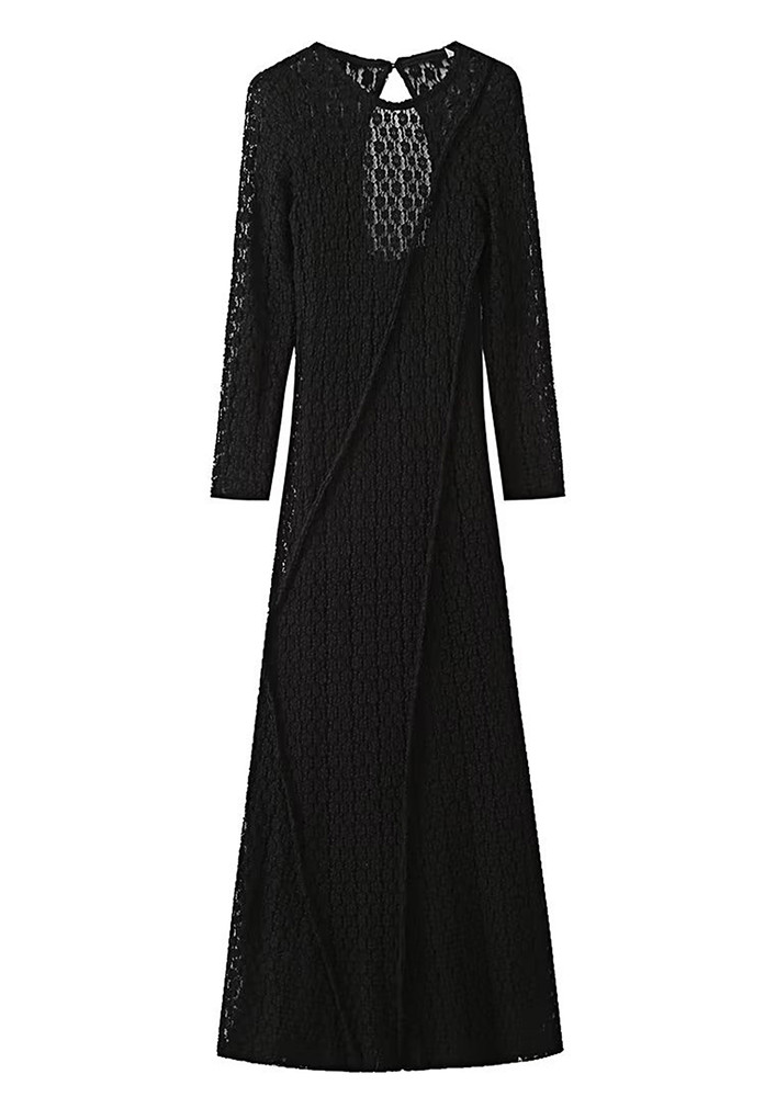 BLACK ROUND NECK MAXI DRESS