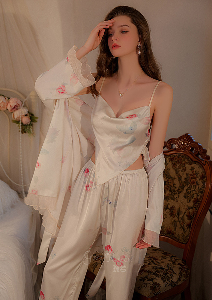 Floral Pattern Two Piece Slip-on Nightwear Set