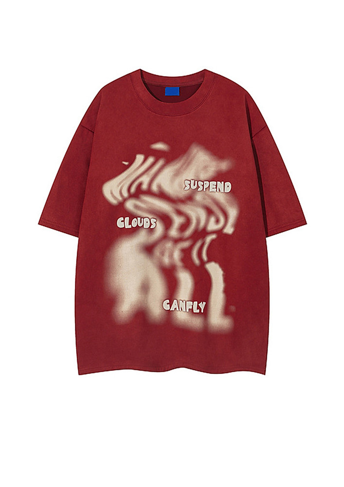 Red Graphic Print Oversized Tee