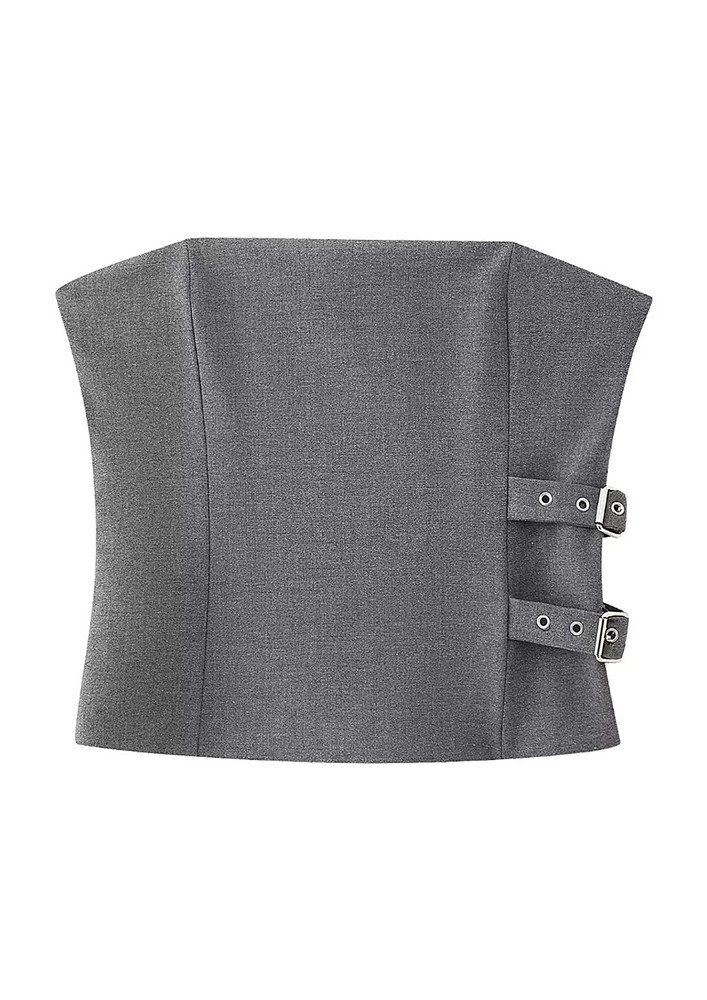 GREY BUCKLE-STRAP DETAILED TUBE TOP