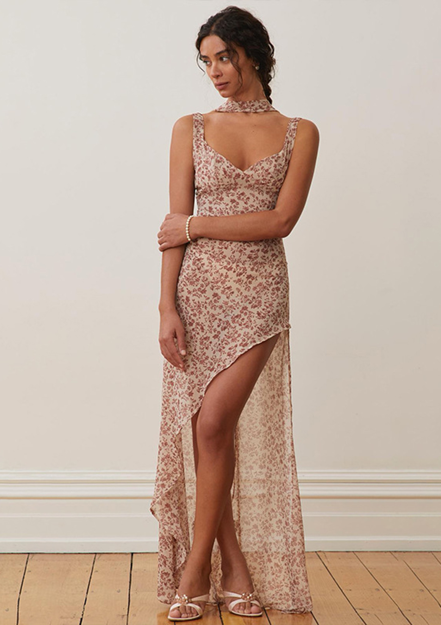 Brown Floral-print Maxi Dress