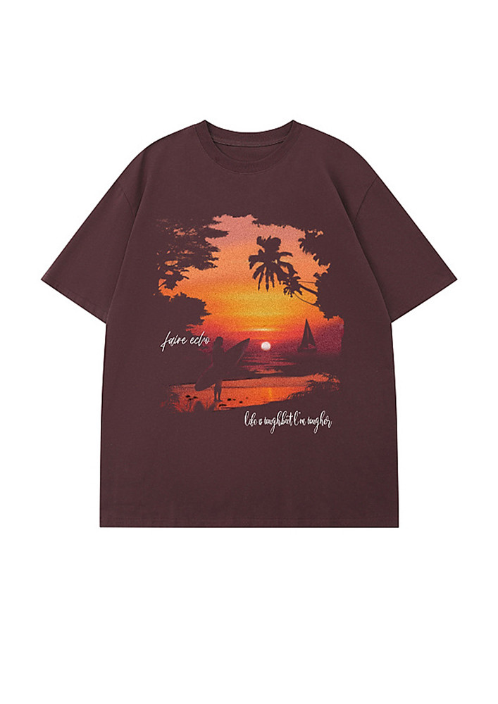 Red Brown Graphic Print T-shirt