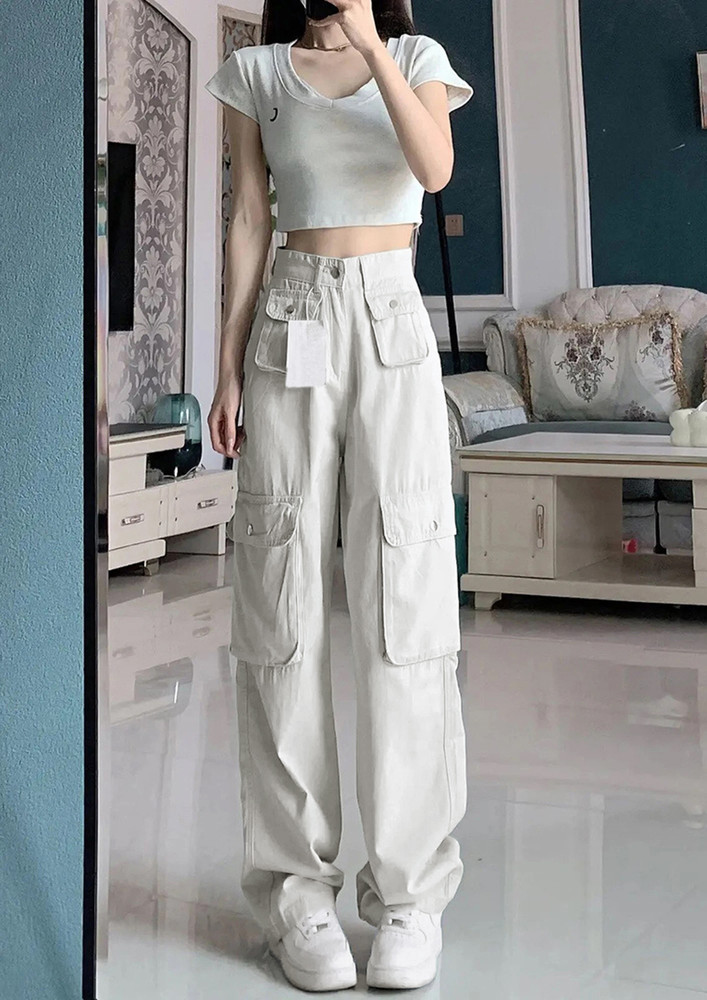 WHITE WIDE LOOSE CARGO PANTS