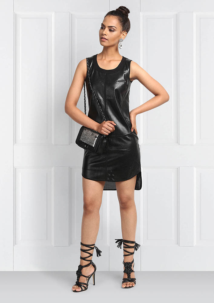 HIGH LOW FAUX LEATHER DRESS